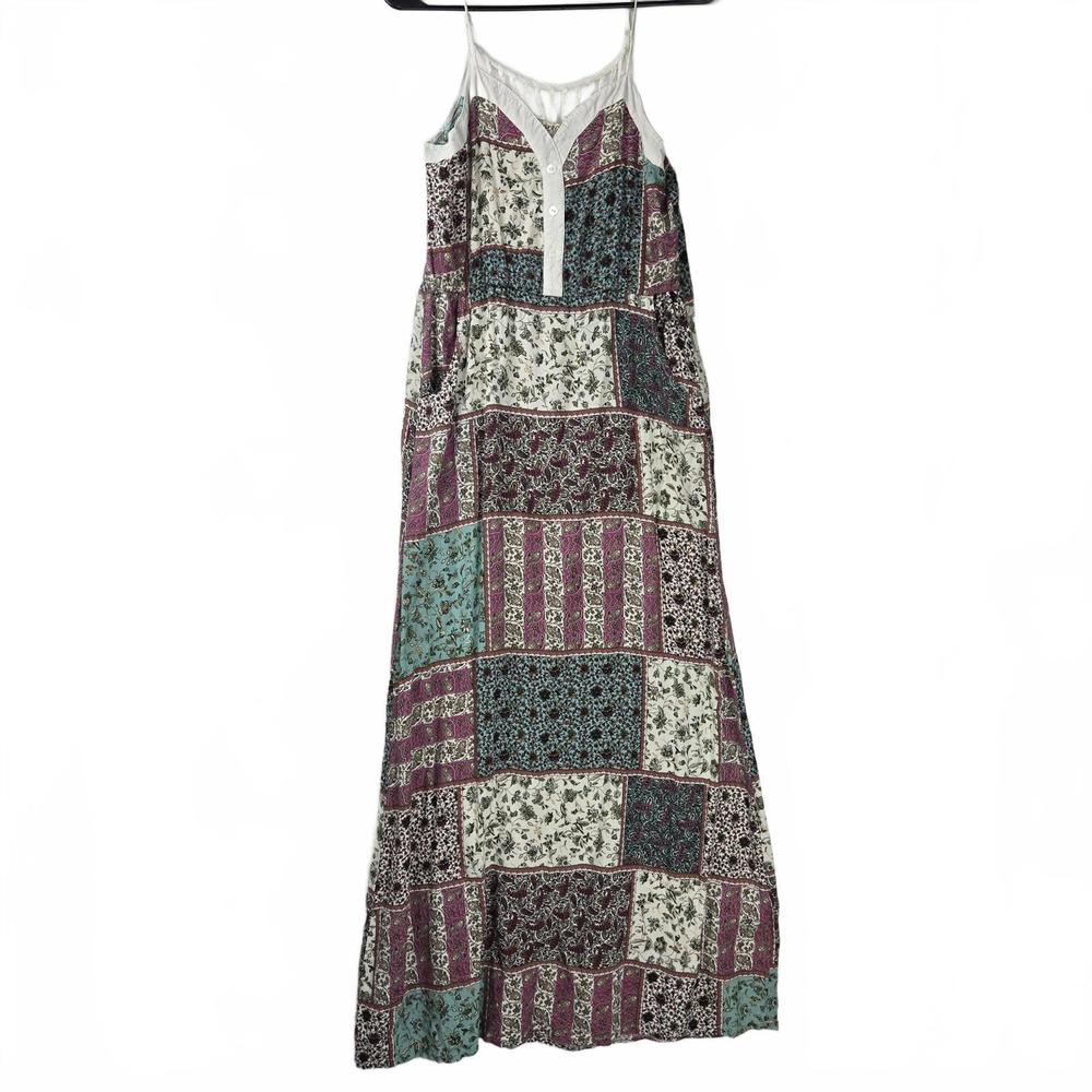 Magic Boho Patchwork Maxi Dress Size M Multicolor Adjustable Straps